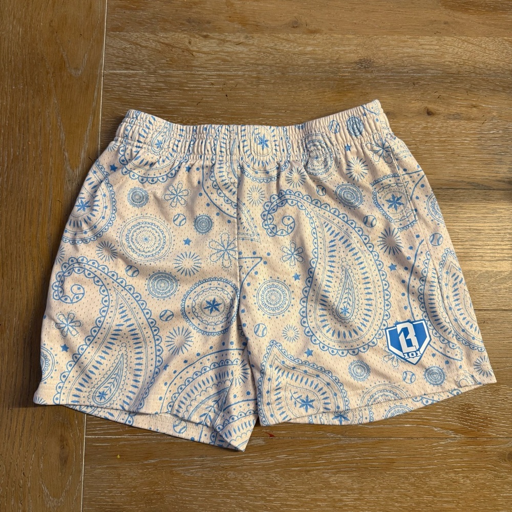 Blue and White Paisley Patterned Shorts